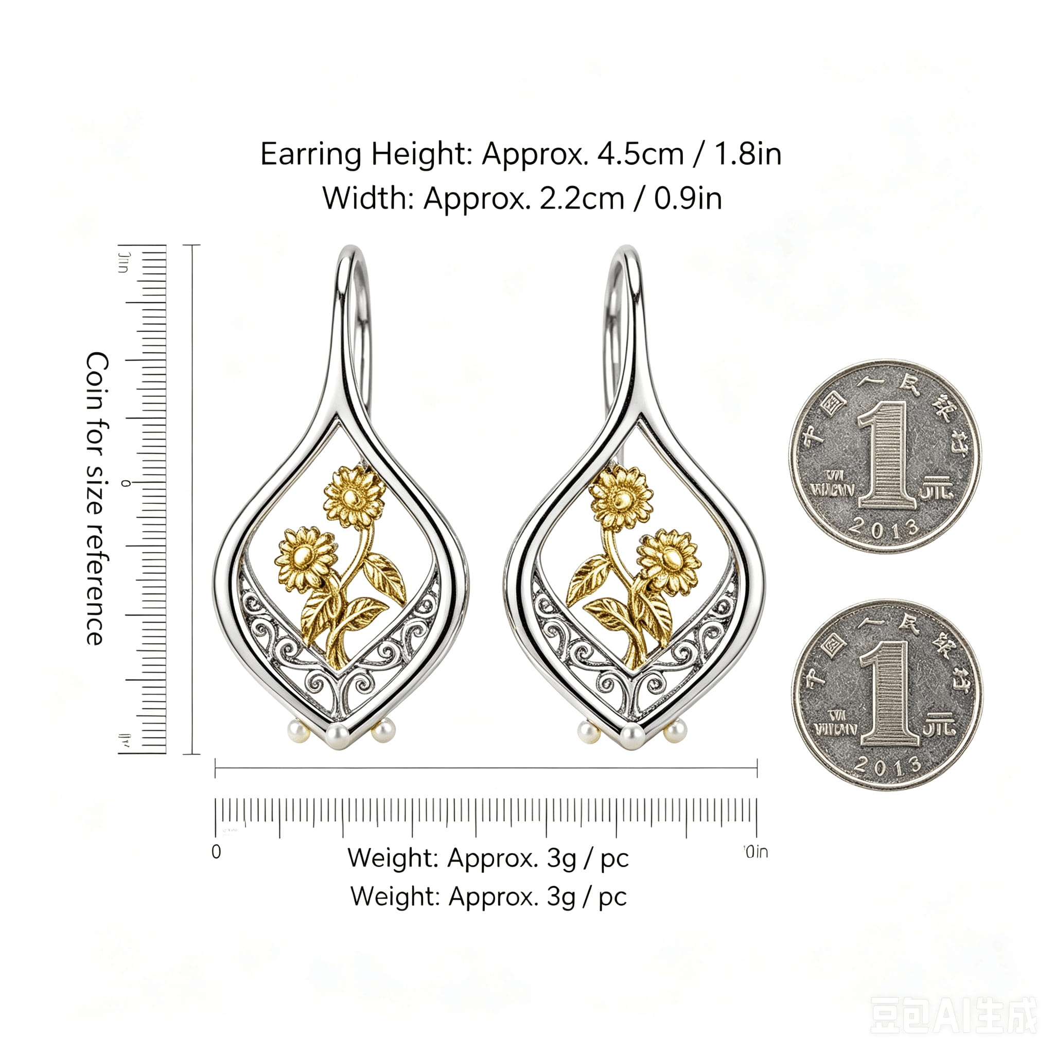 Sunflower Glow filigree Two-Tone Drop Earrings