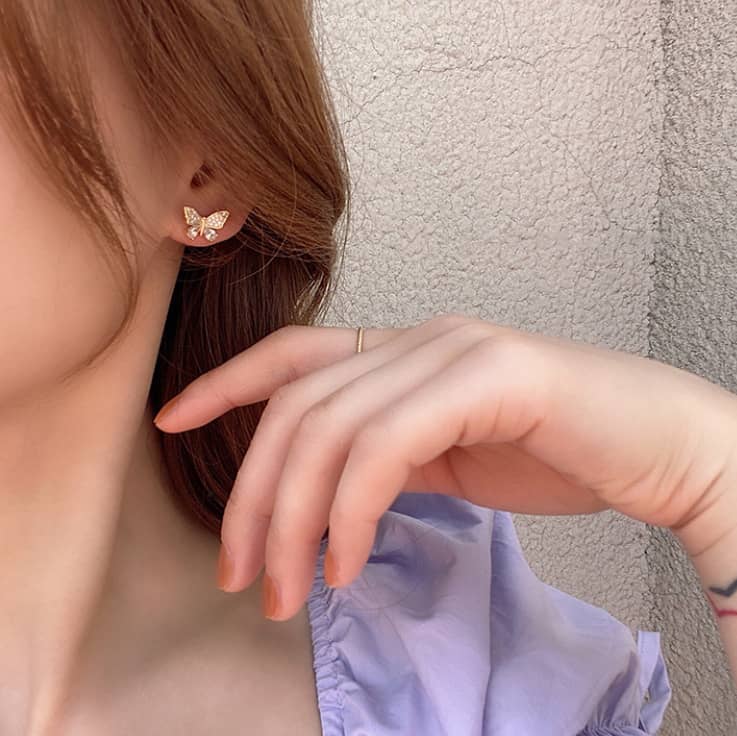 Rhinestone Butterfly Tassel Earrings