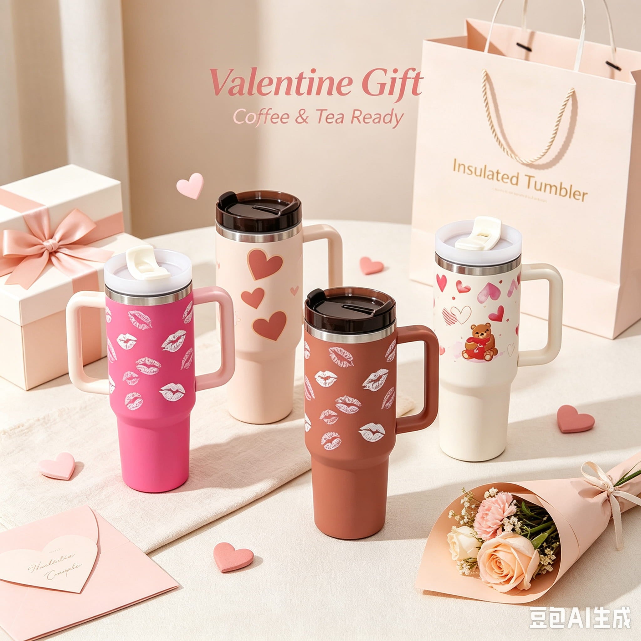 Heart Print Insulated Tumbler 40oz with Handle
