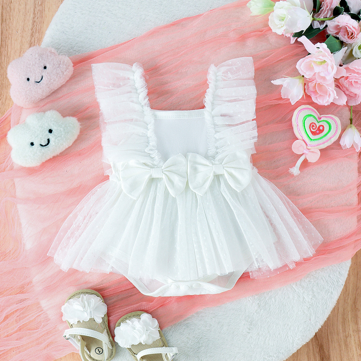 Pastel Bow Tutu Baby Romper