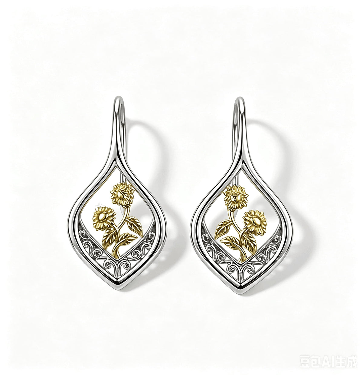Sunflower Glow filigree Two-Tone Drop Earrings