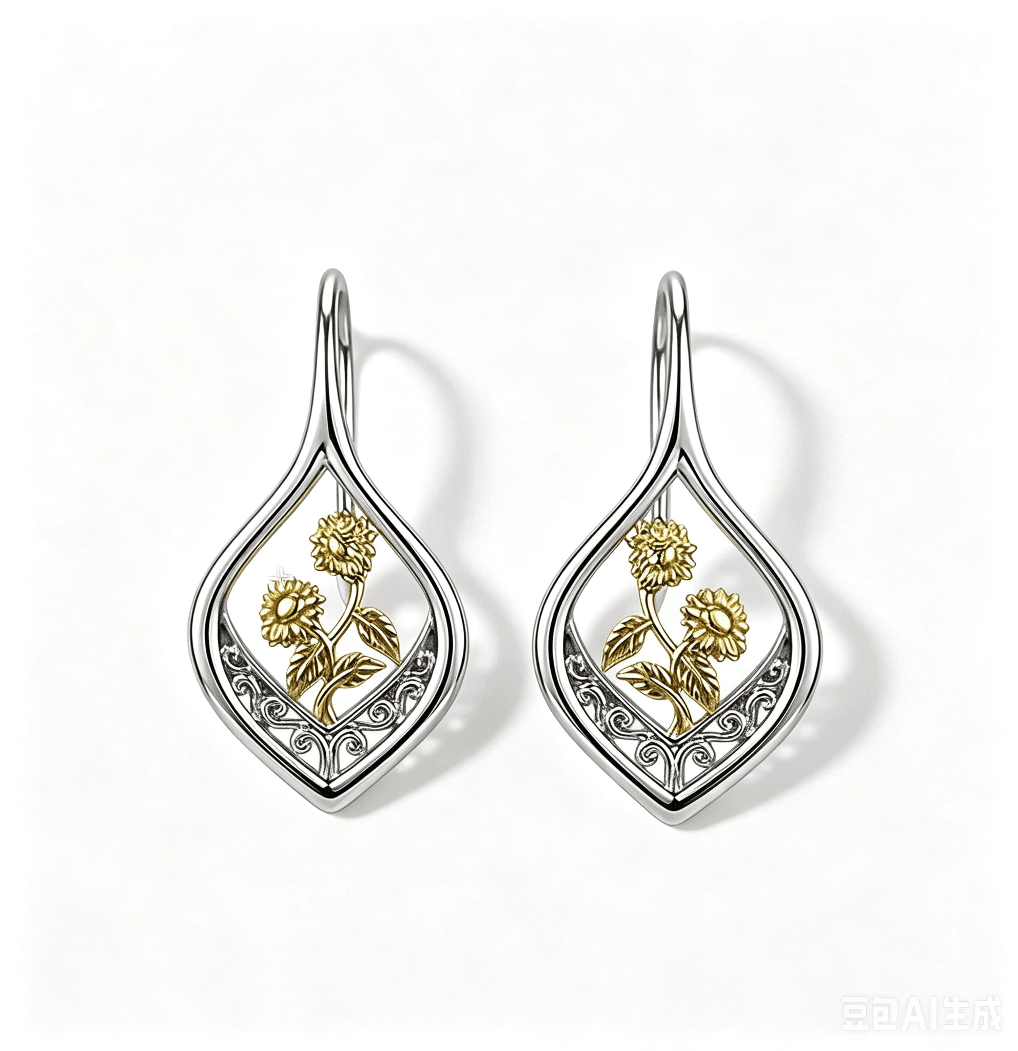 Sunflower Glow filigree Two-Tone Drop Earrings