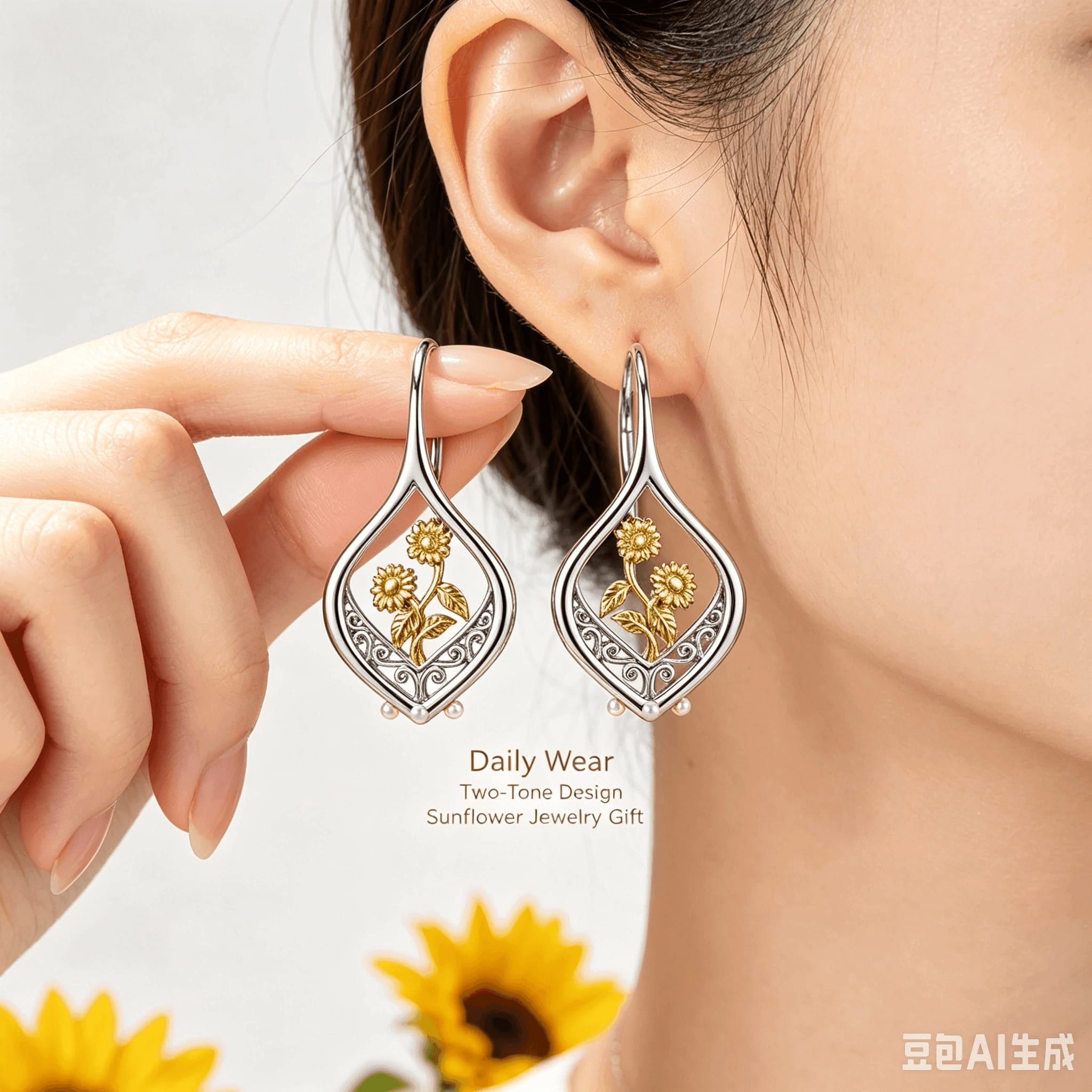Sunflower Glow filigree Two-Tone Drop Earrings