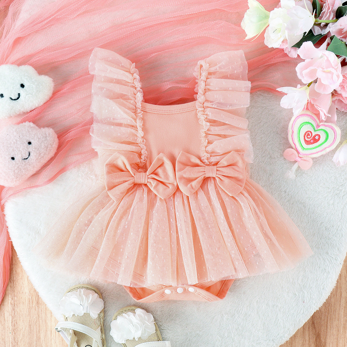 Pastel Bow Tutu Baby Romper