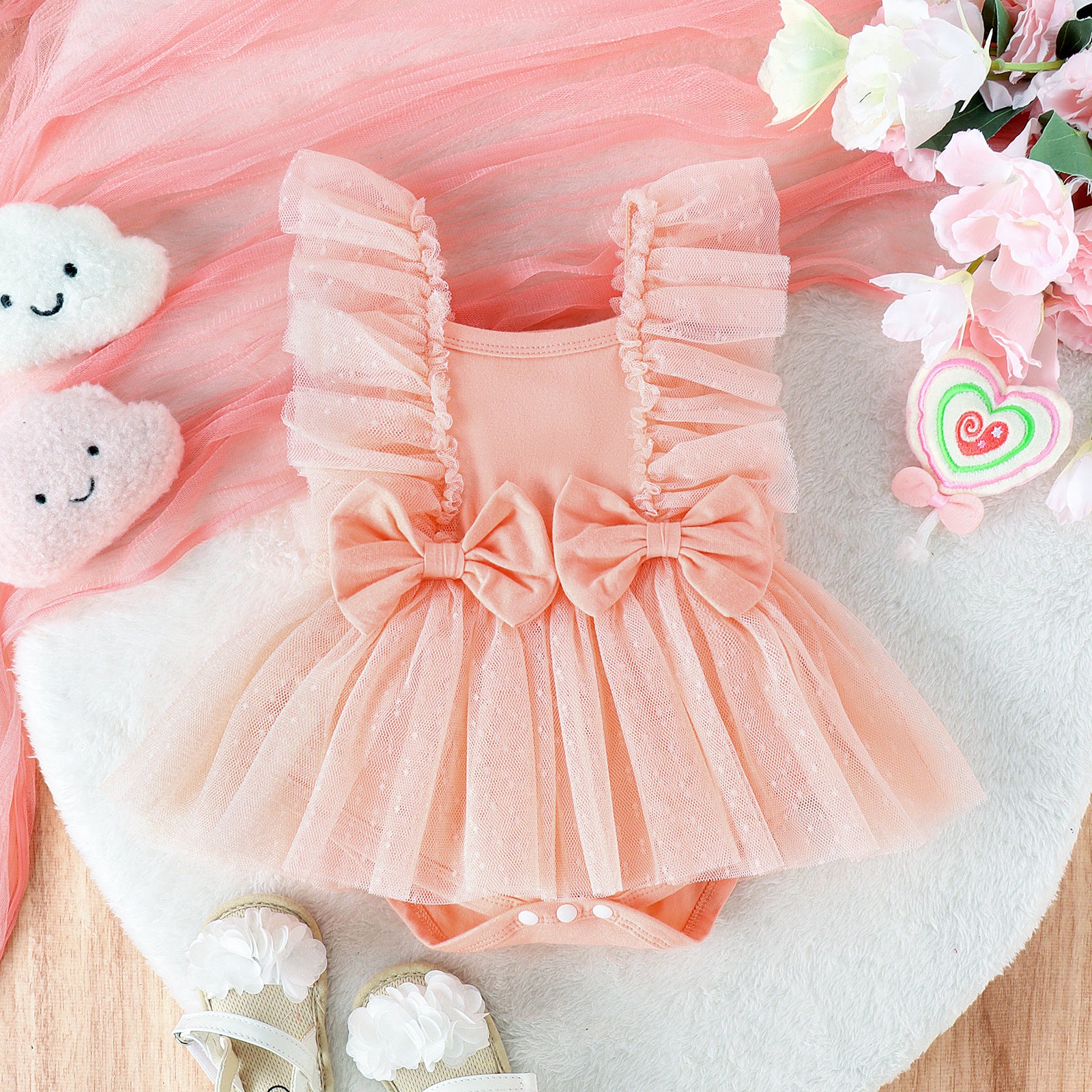 Pastel Bow Tutu Baby Romper