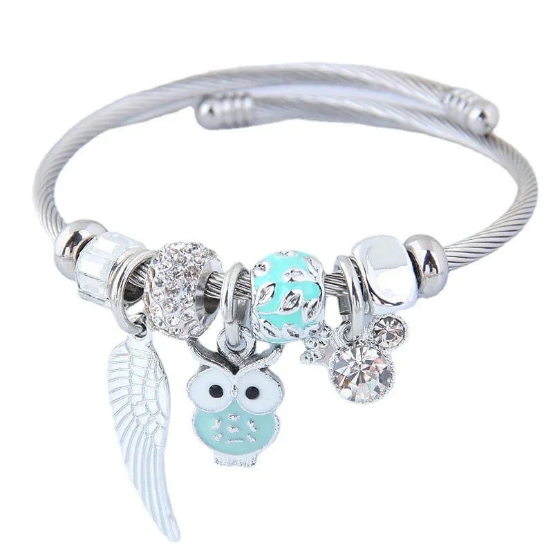 2026 Viral Lucky Owl & Angel Wing Crystal Bangle