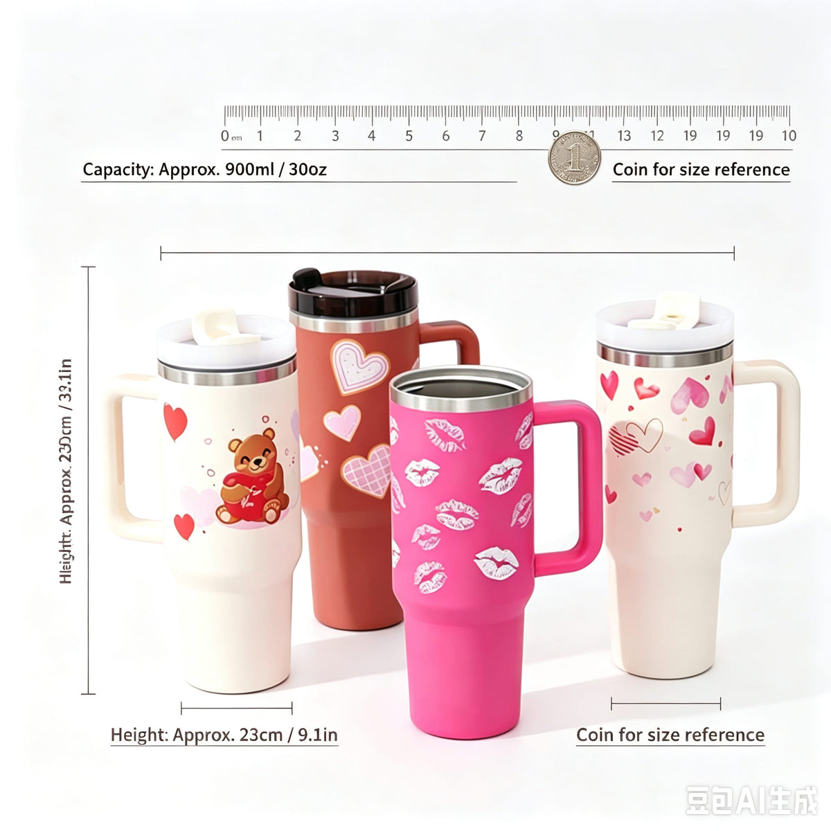 Heart Print Insulated Tumbler 40oz with Handle