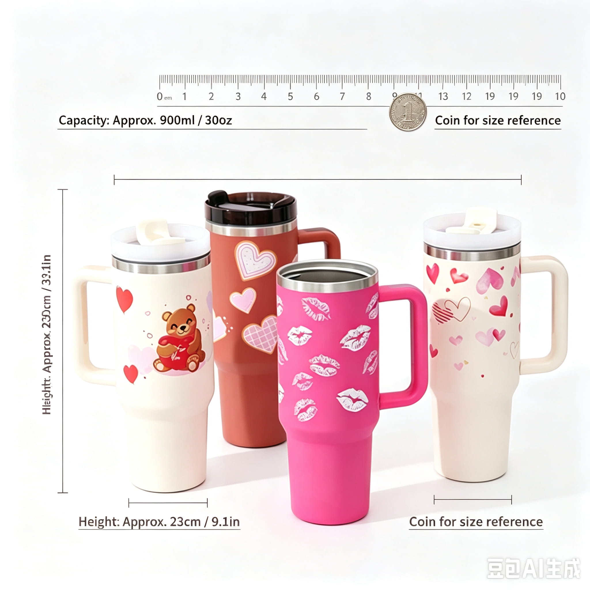 Heart Print Insulated Tumbler 40oz with Handle