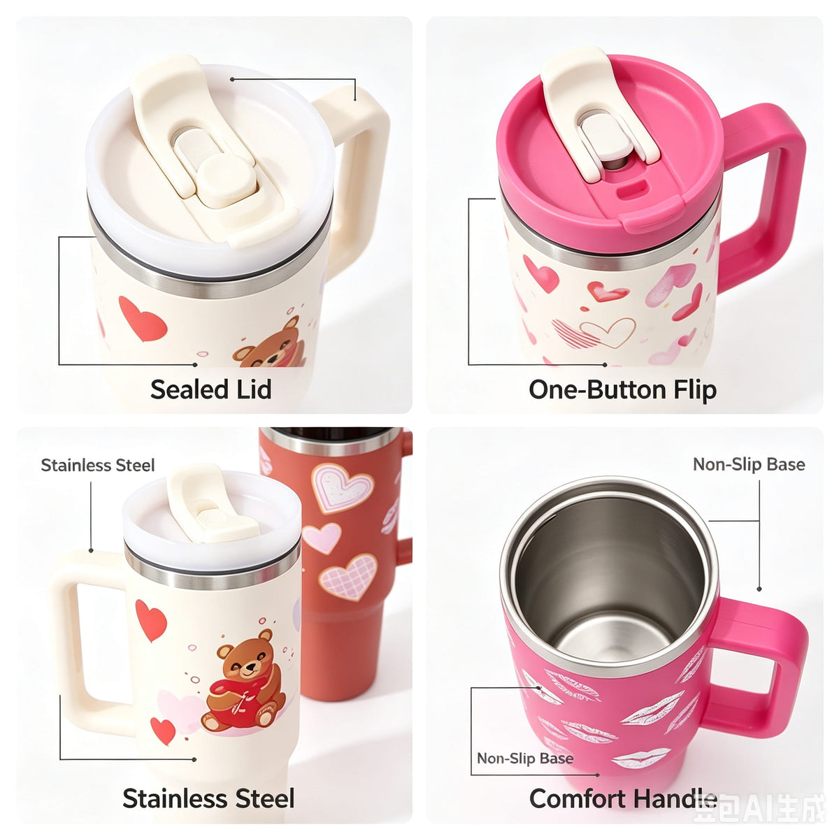 Heart Print Insulated Tumbler 40oz with Handle