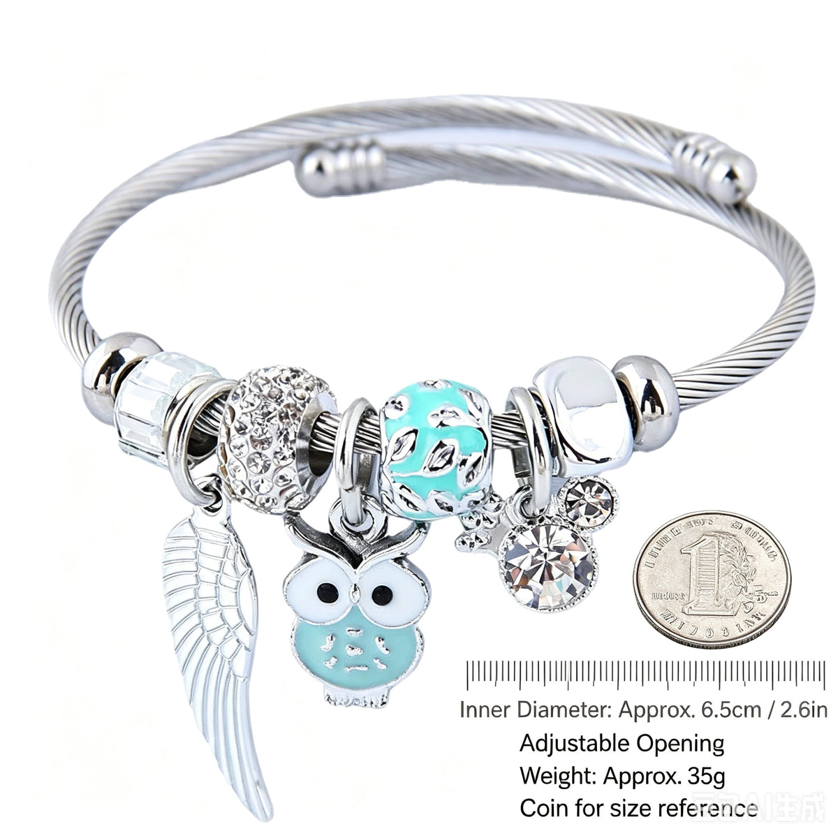 2026 Viral Lucky Owl & Angel Wing Crystal Bangle