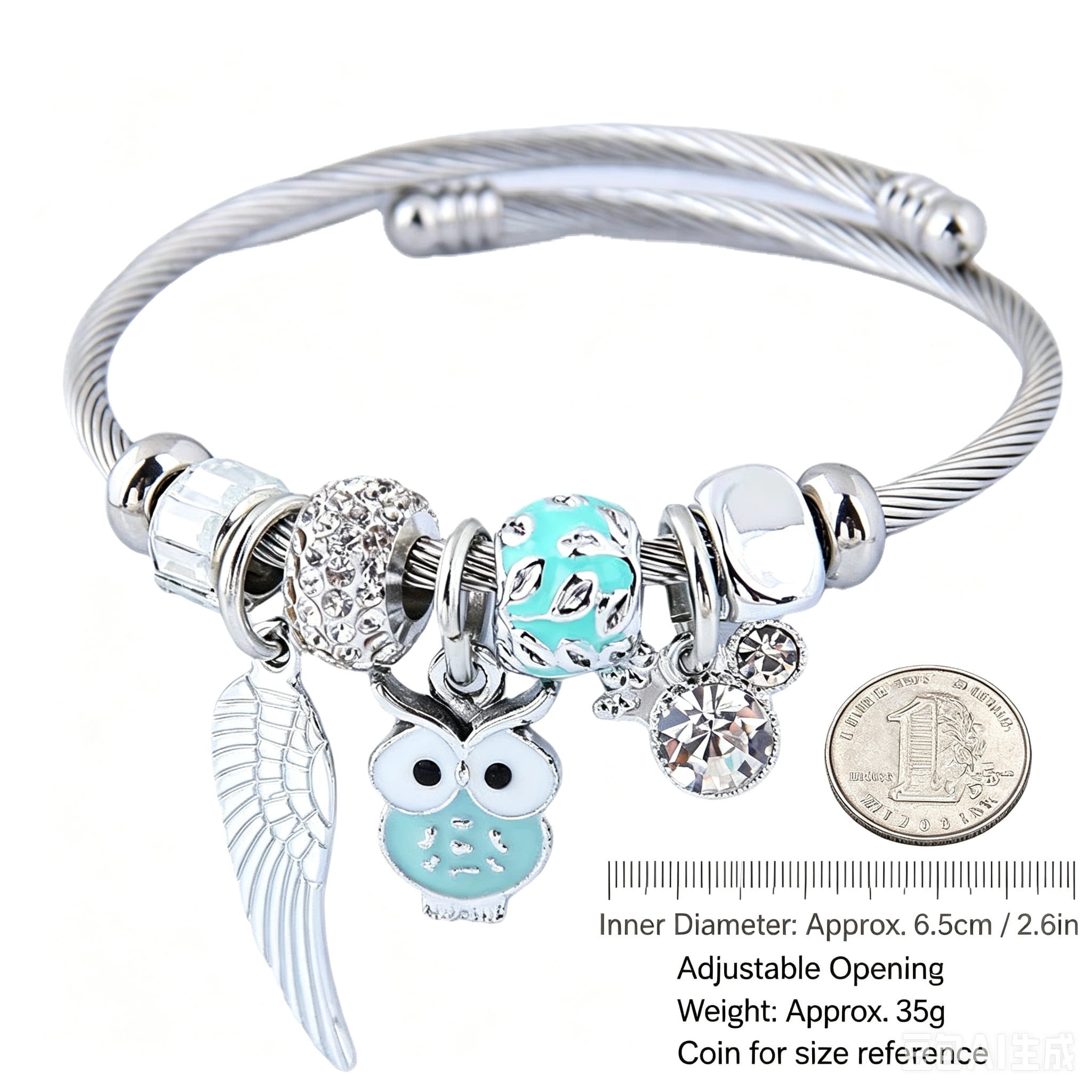 2026 Viral Lucky Owl & Angel Wing Crystal Bangle
