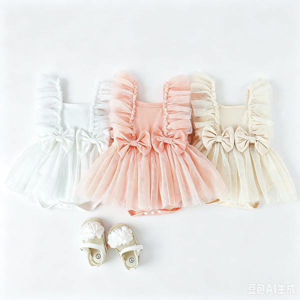Pastel Bow Tutu Baby Romper