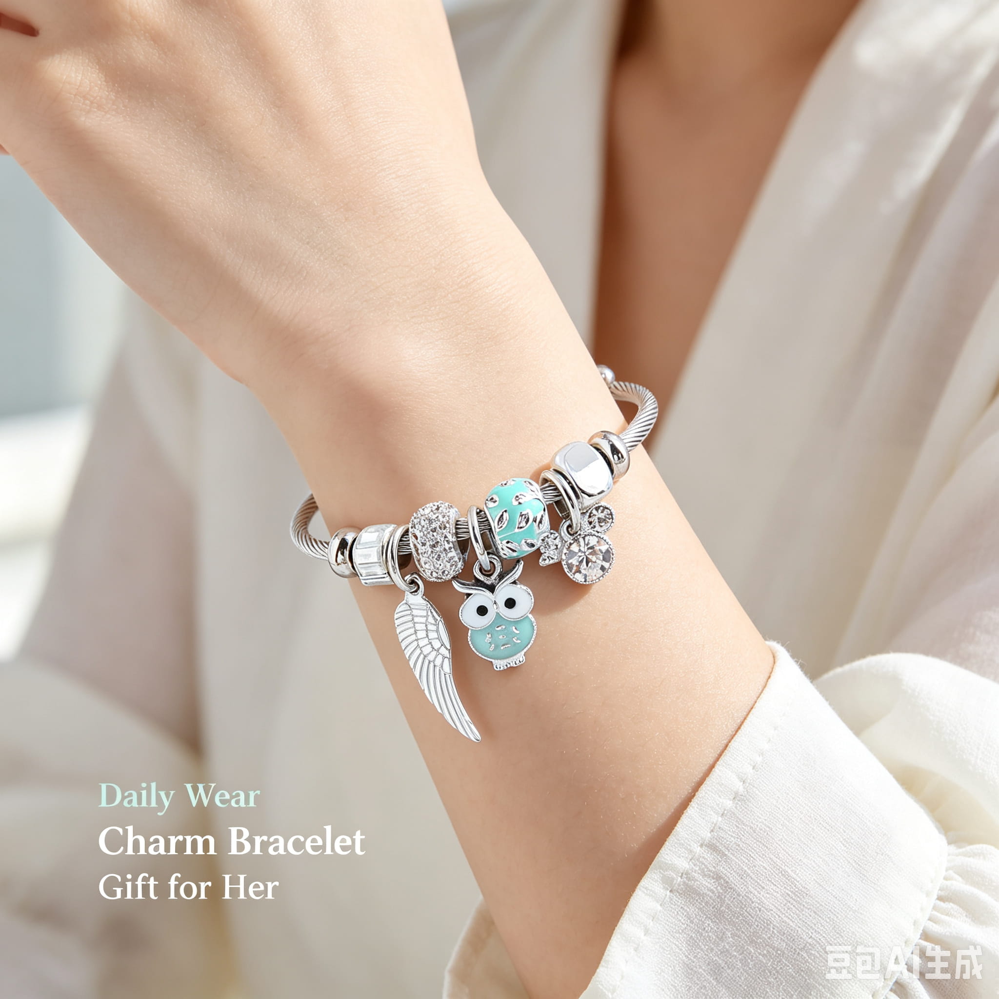 2026 Viral Lucky Owl & Angel Wing Crystal Bangle