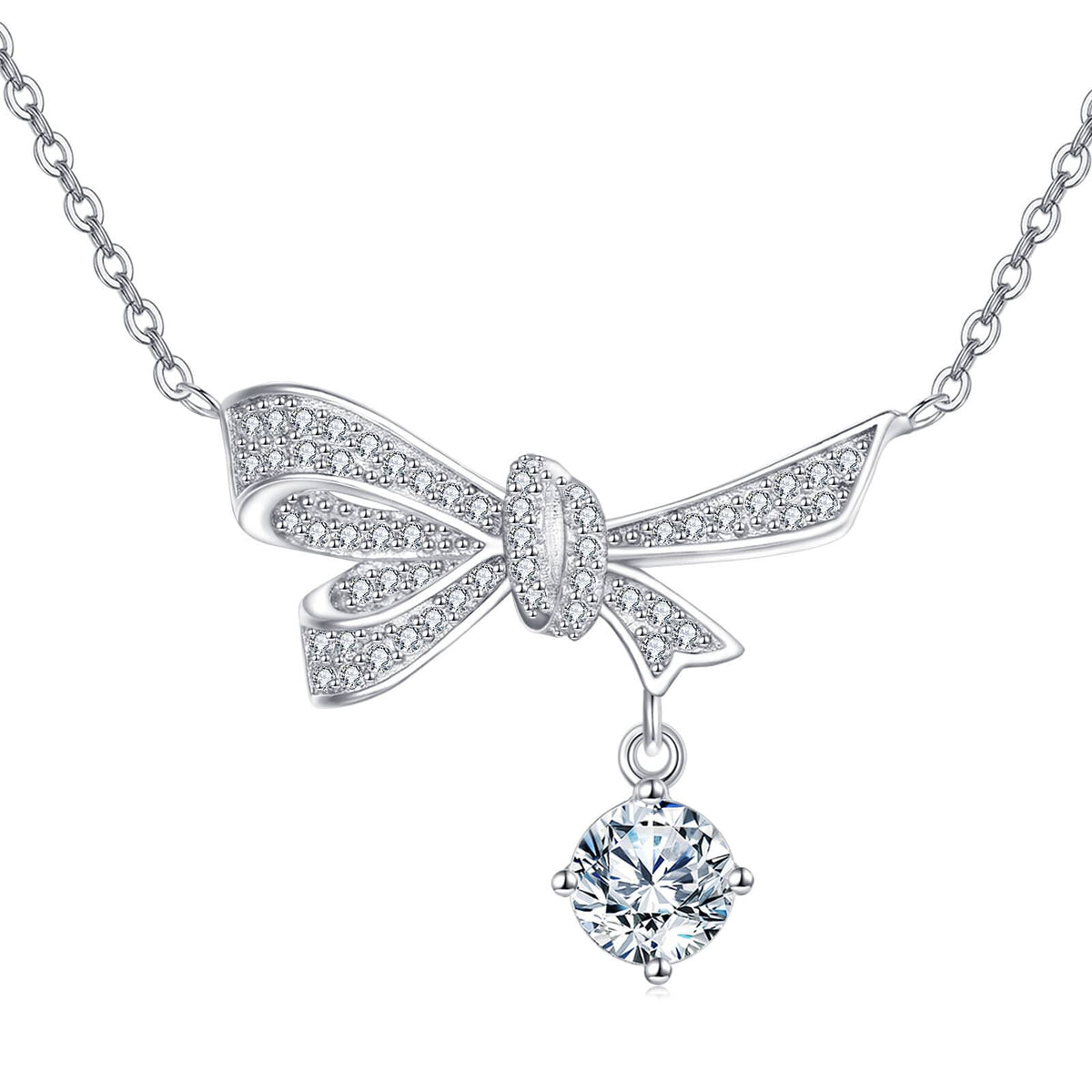 Silver Bow Moissanite Necklace