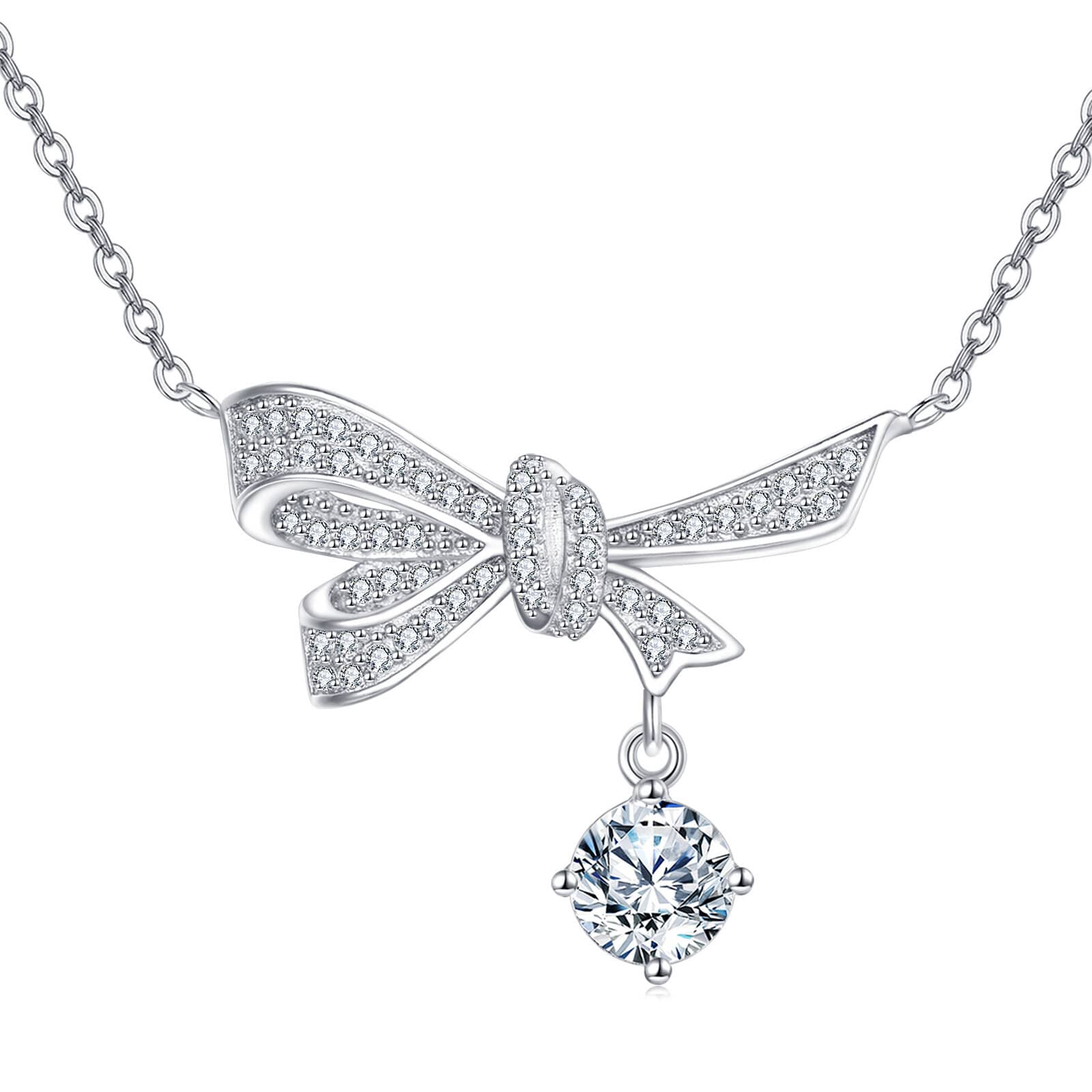Silver Bow Moissanite Necklace